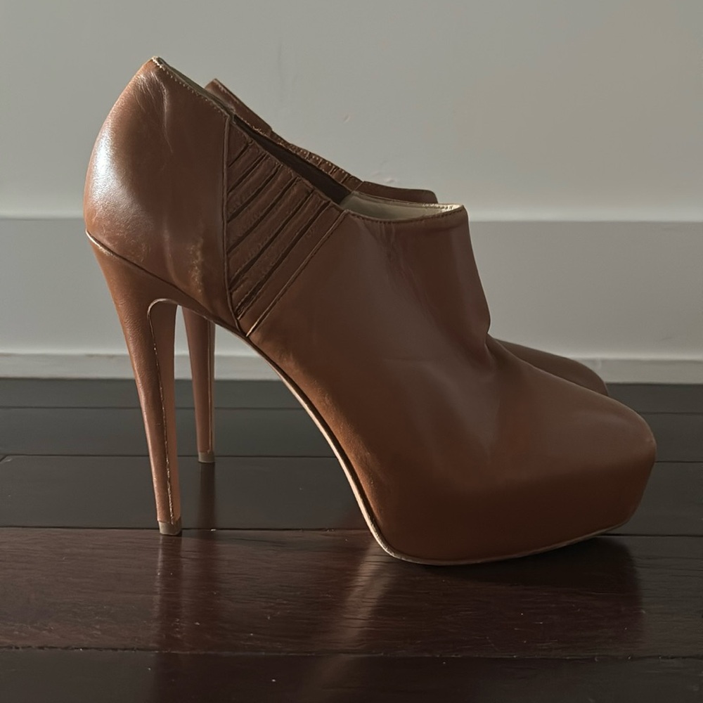 Brian Atwood Camel Platform Booties (Size 39)